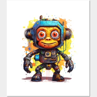 Cartoon monkey robots. T-Shirt, Sticker. Posters and Art